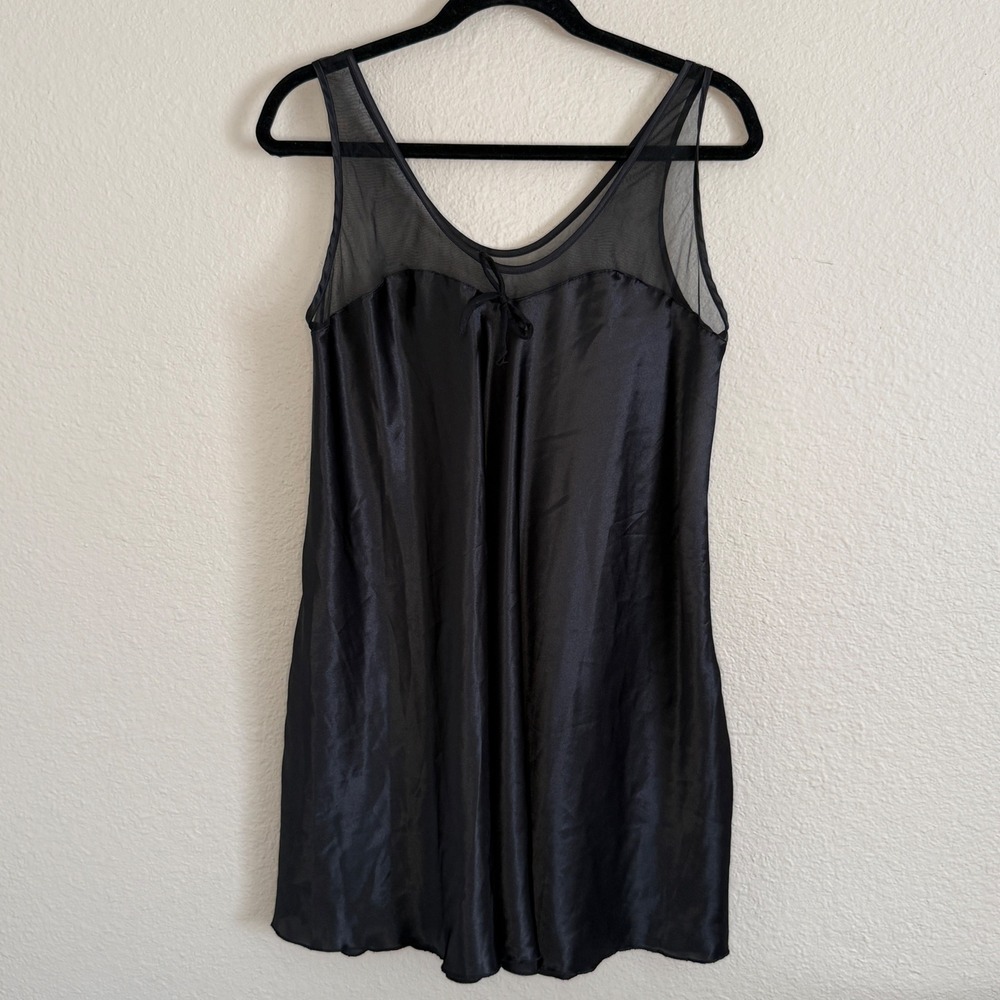 Vintage Dark Coquette Scassi Black Satin Sweetheart Slip Dress Womens Small